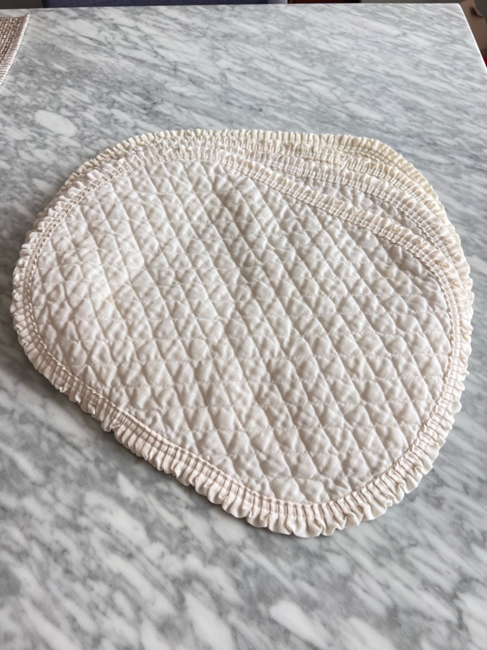 Vintage Cream Quilted Ruffled Placemats Set